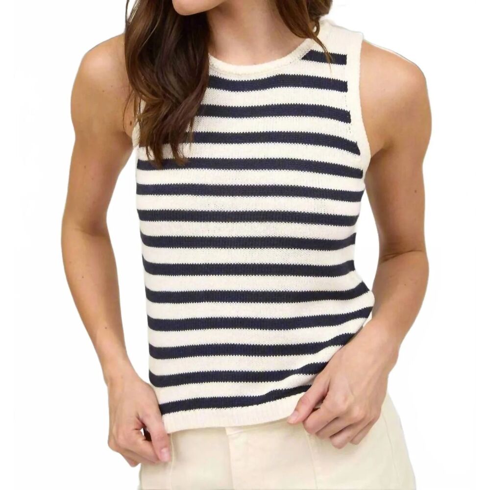 The Workshop Women's Striped Knit Sweater Tank Top Ivory Black Size M